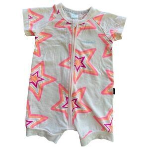 Bonds Pink Star Short Sleeve Summer Zip Shorty Wondersuit Size 0-6M